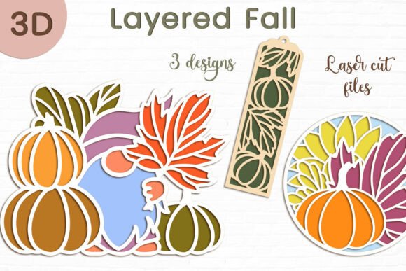 3D Autumn Set, Layered Fall Gnome