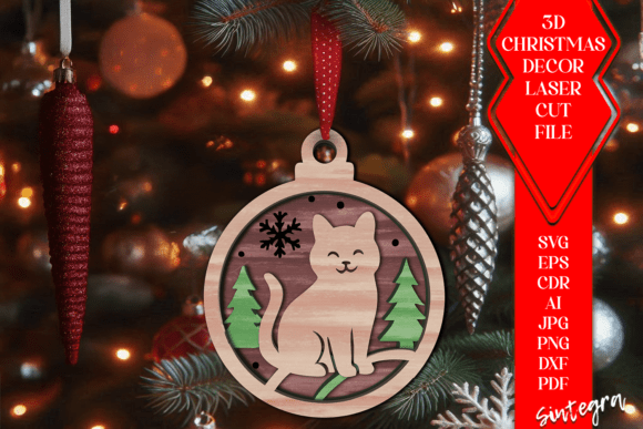 3D Cat Christmas Baubles SVG for Real Embroidery Projects