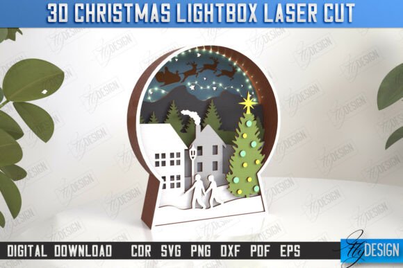 3D Christmas Lightbox Laser Cut Holiday
