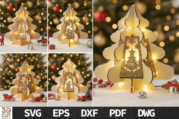 3D Christmas Tree Lantern Bundle SVG