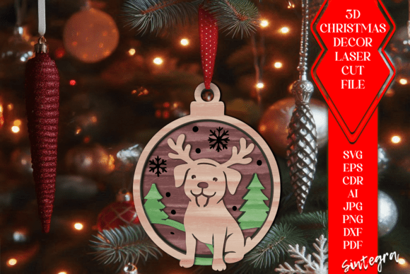 3D Dog Christmas Tree Baubles Laser SVG