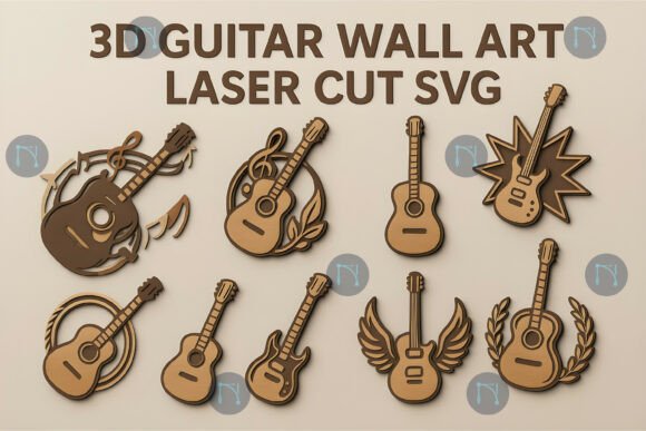 3D Guitar Wall Art Laser Cut SVG Bundle