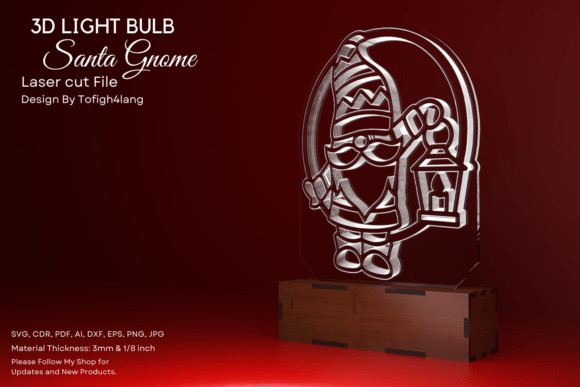 3D Light Bulb Laser Cut Santa Gnome
