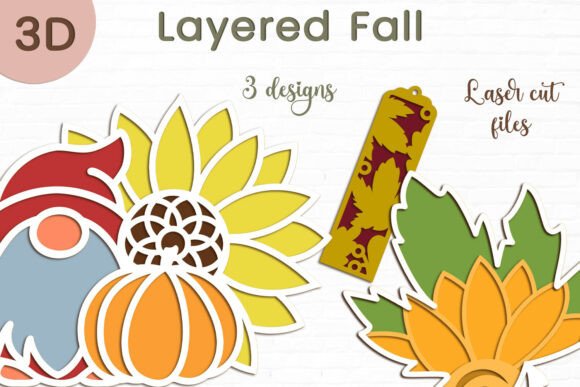 3d Sunflower Gnome, Layered Fall Set