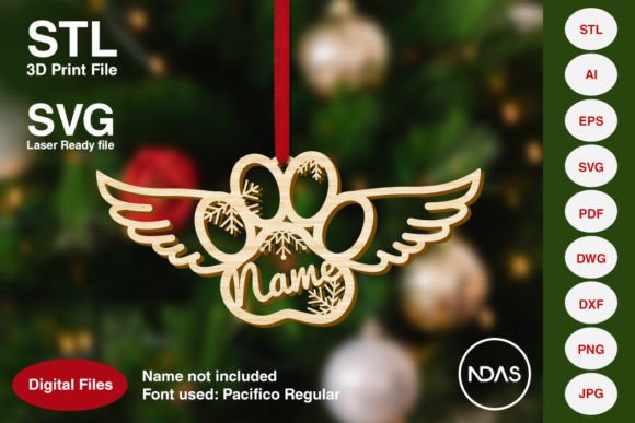 Dog Paw Angel Wings Christmas Tree Decor