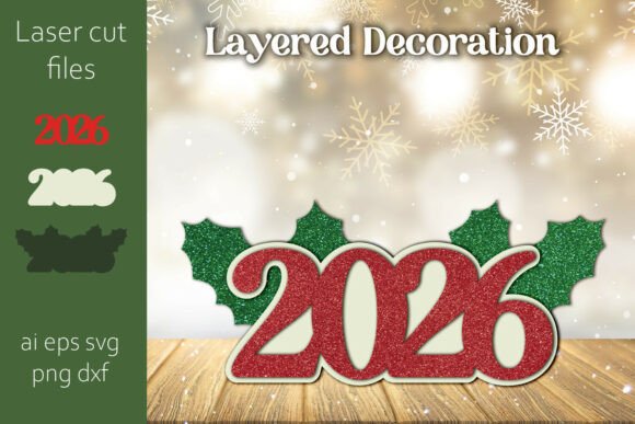New Year 2026 3D Decoration Laser Cut