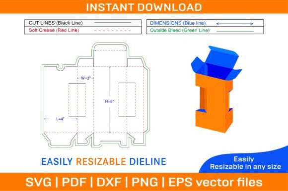 Paper Cut Box Dieline Template and 3d