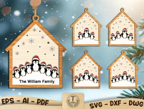 Penguin Family Christmas Ornament SVG